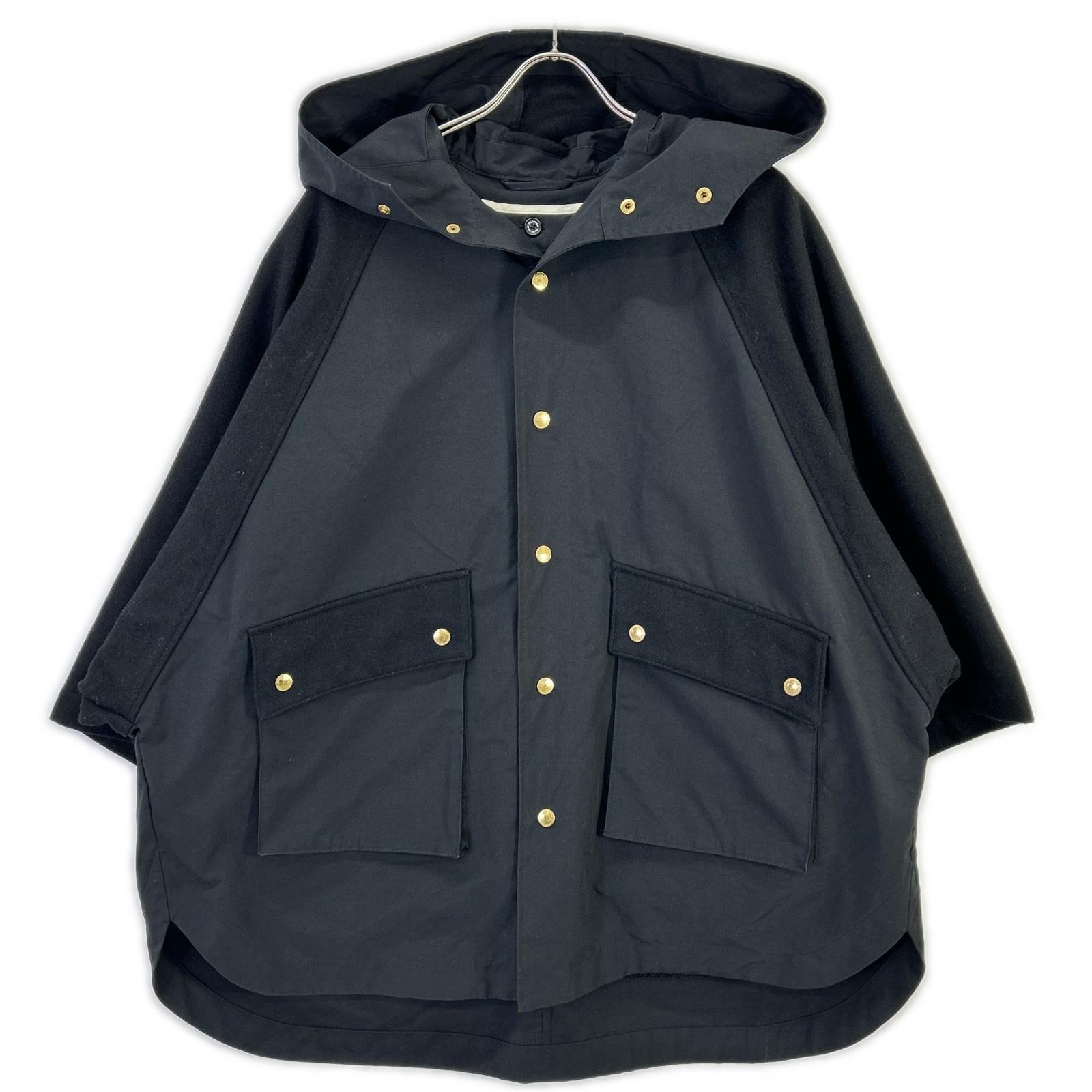 TRADITIONAL WEATHERWEAR トラディショナルウェザーウェア ブラック ウール×ナイロン ライナー付き ケープコート コート