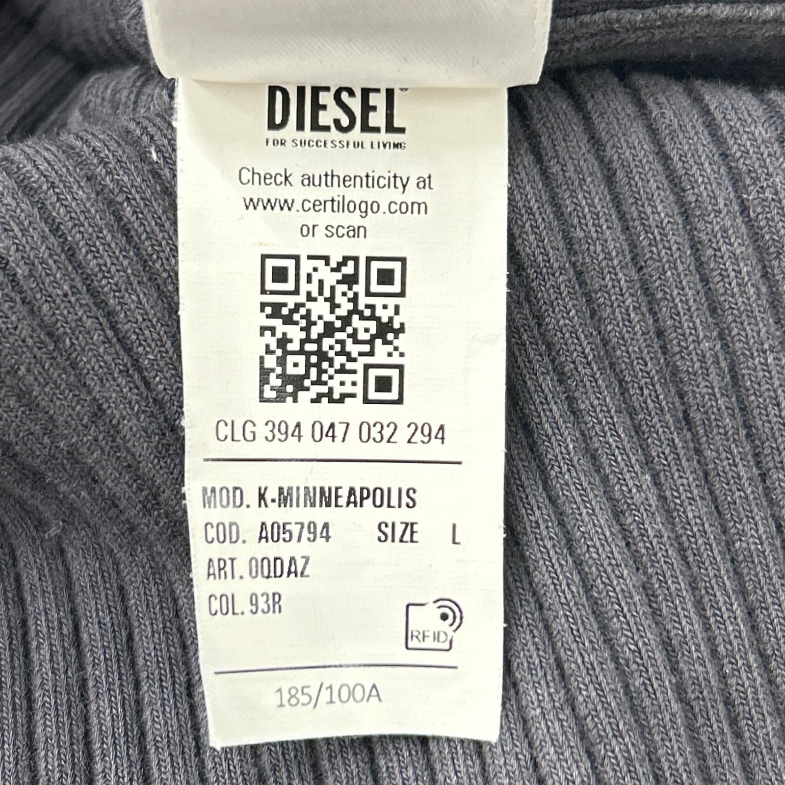 DIESEL ディーゼル チャコールグレー センタージップ リブニットトップス トップス
