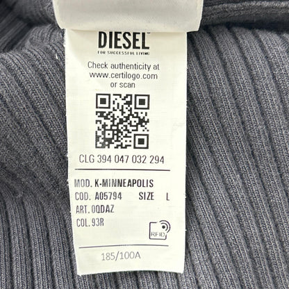 DIESEL ディーゼル チャコールグレー センタージップ リブニットトップス トップス