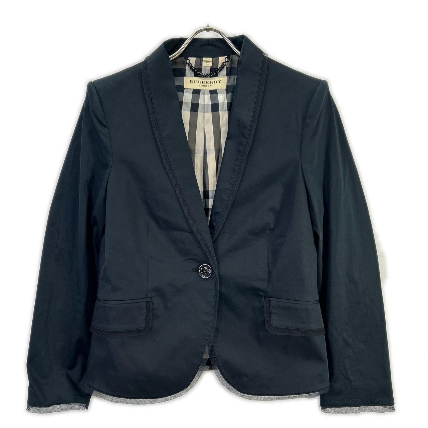Burberry LONDON Burberry London Black Tulle Nova Check-Lined Single-Breasted Blazer Jacket