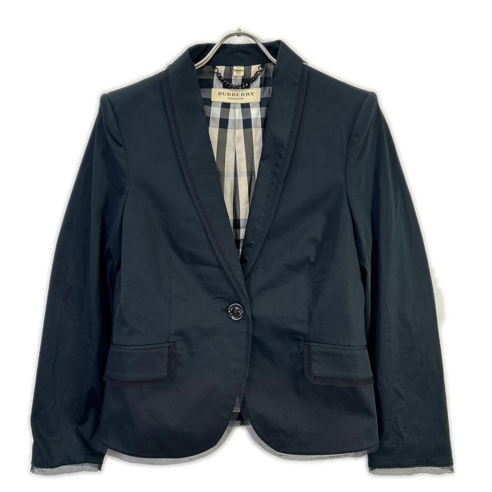Burberry LONDON Burberry London Black Tulle Nova Check-Lined Single-Breasted Blazer Jacket