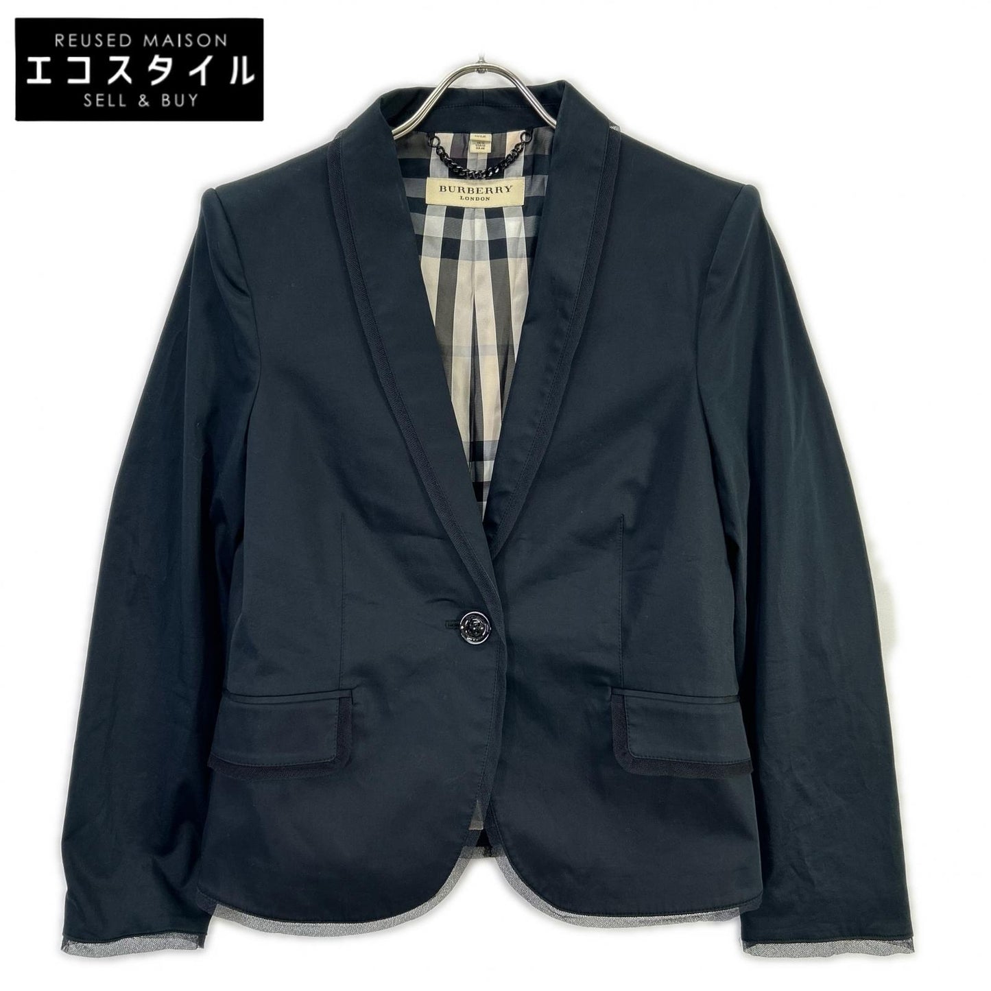Burberry LONDON Burberry London Black Tulle Nova Check-Lined Single-Breasted Blazer Jacket
