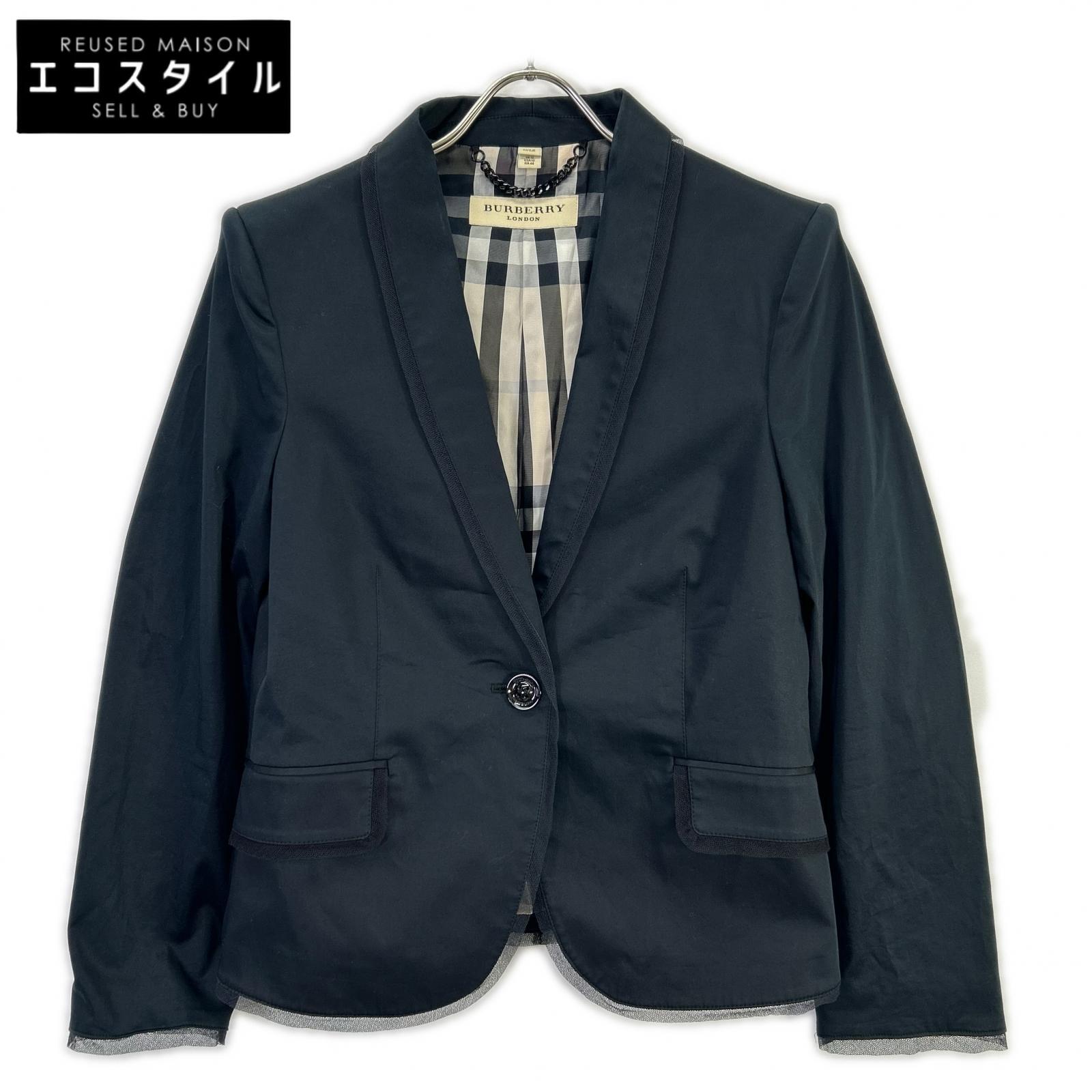 Burberry LONDON Burberry London Black Tulle Nova Check-Lined Single-Breasted Blazer Jacket