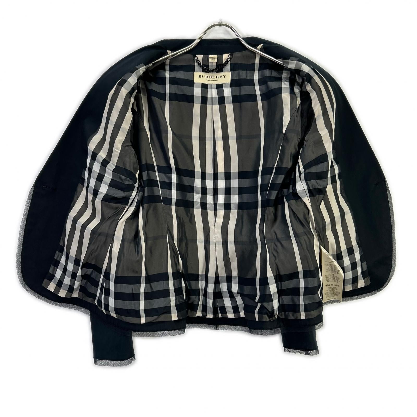 Burberry LONDON Burberry London Black Tulle Nova Check-Lined Single-Breasted Blazer Jacket