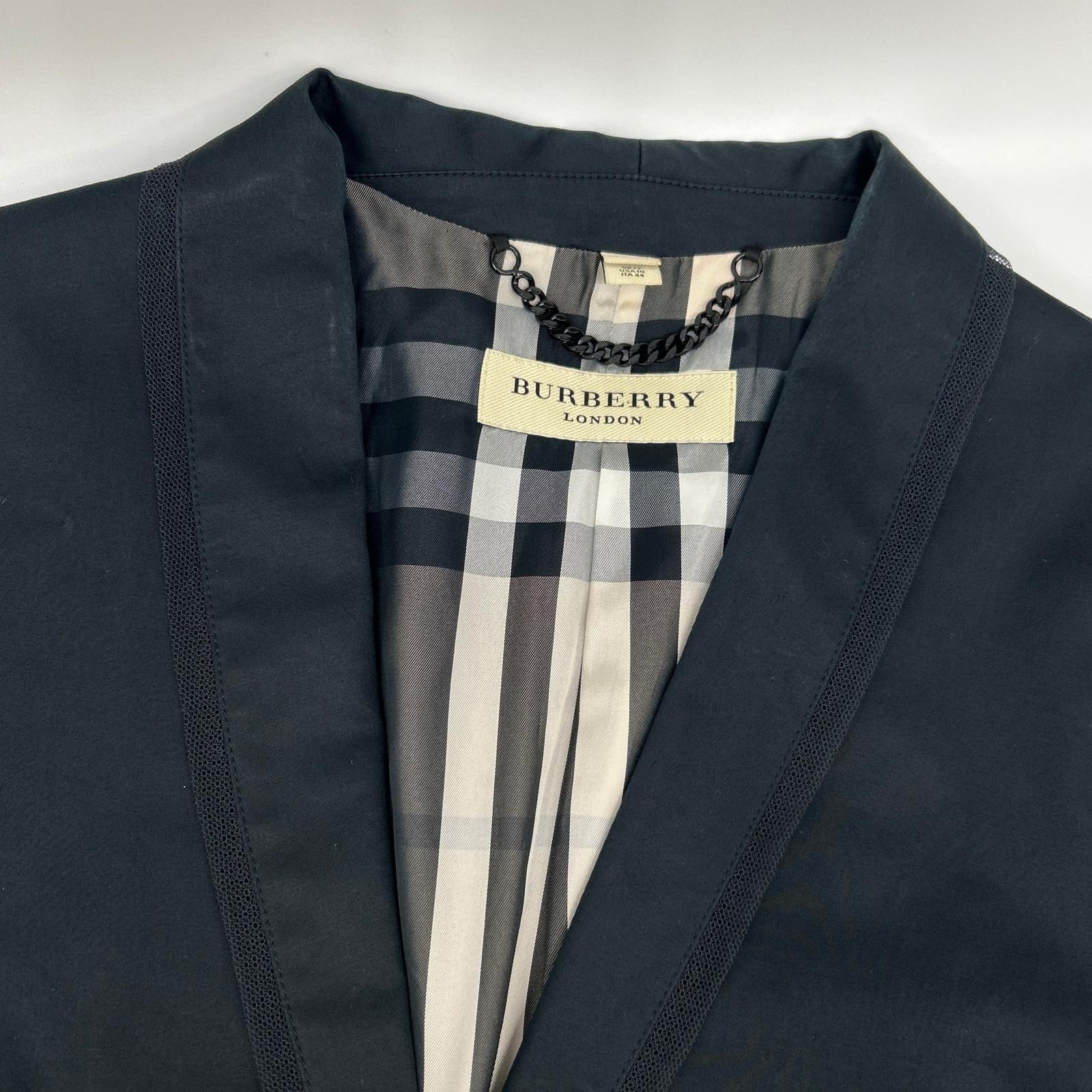 Burberry LONDON Burberry London Black Tulle Nova Check-Lined Single-Breasted Blazer Jacket