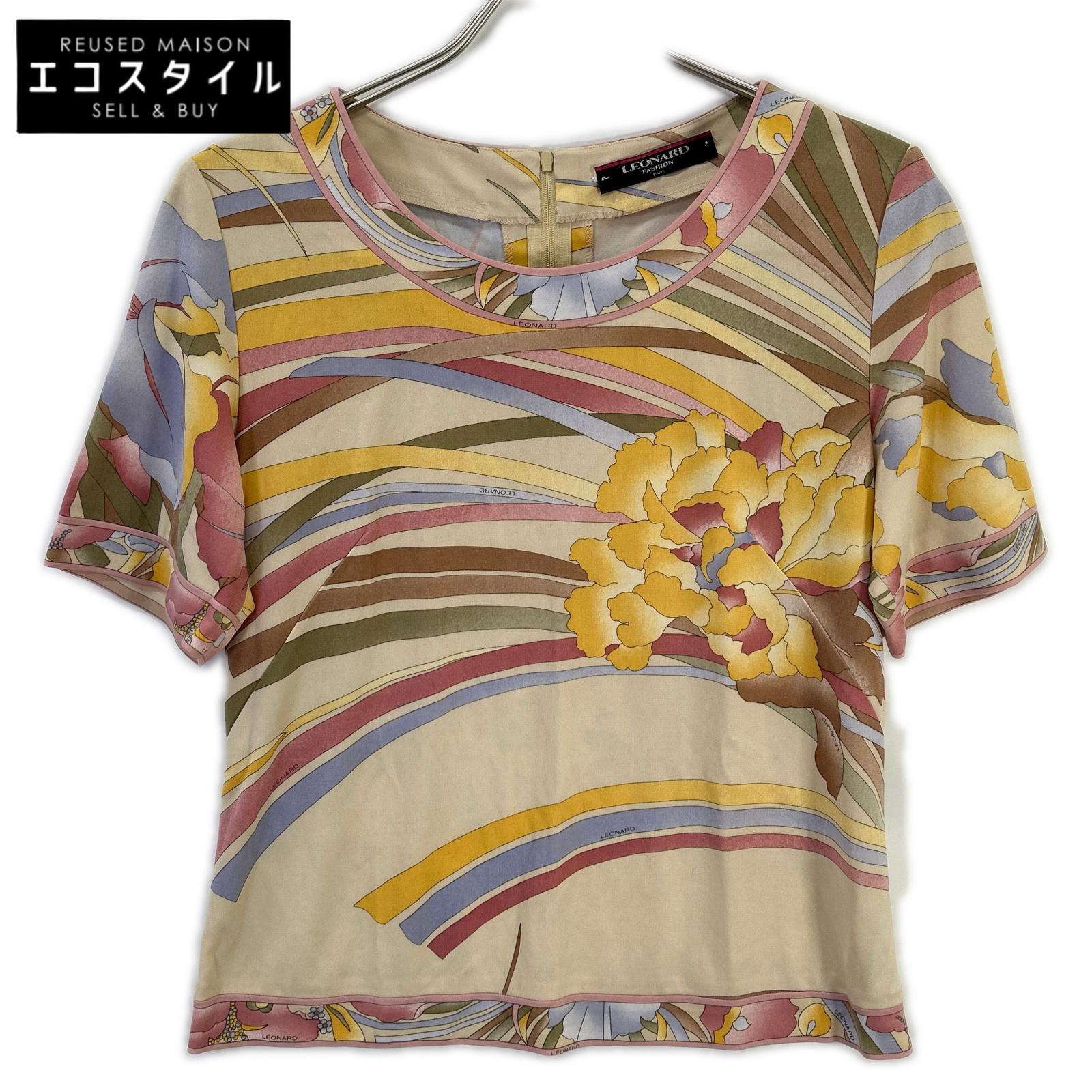 LEONARD レオナール ベージュ系 花柄 カンカン Tシャツ トップス
