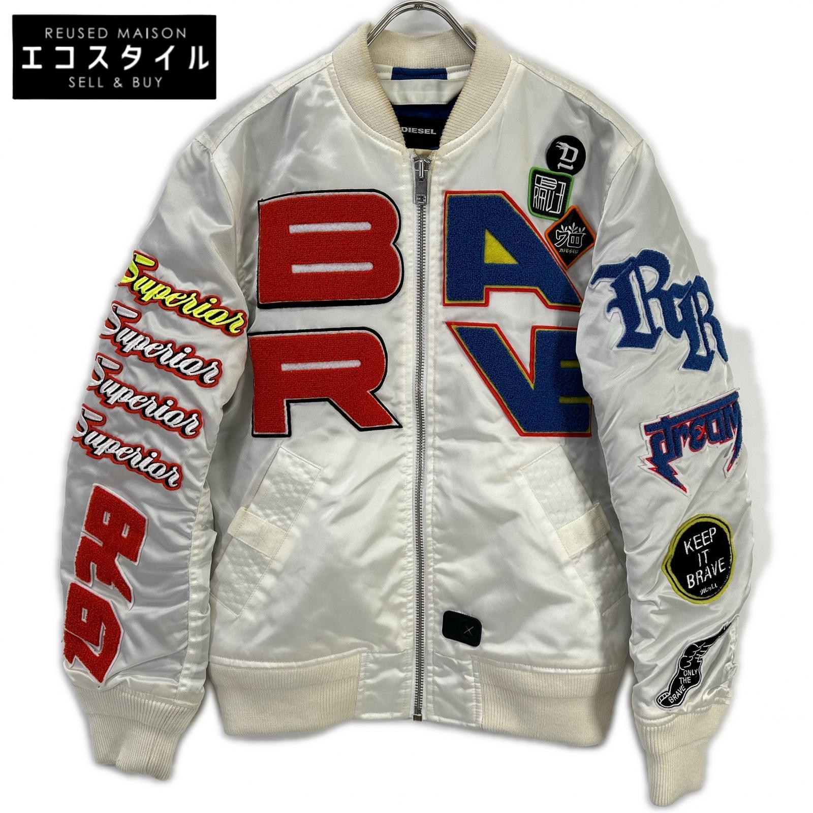 DIESEL ディーゼル ホワイト コットン パッチワーク ボンバージャケット ジャケット