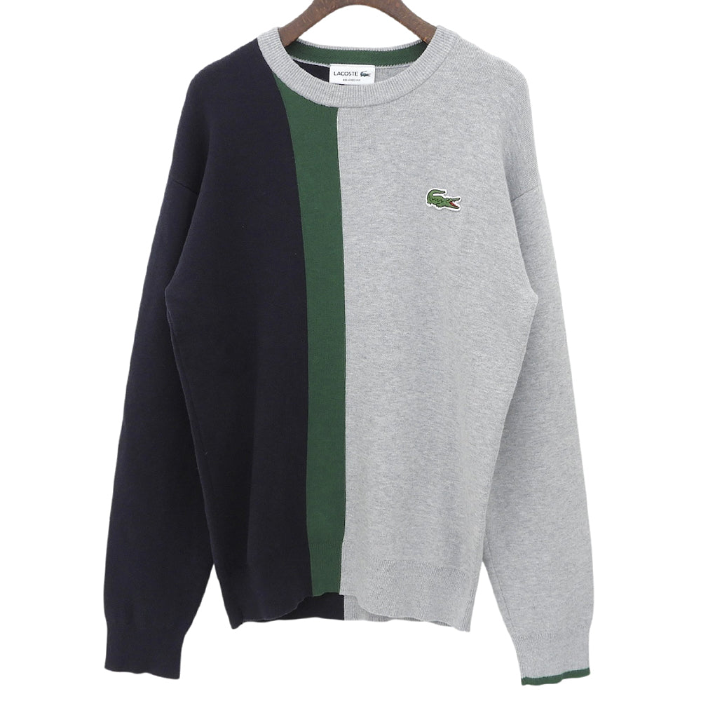 Lacoste ラコステ カラーブロッキングニットセーター トップス メンズ グレー×ネイビー×グリーン XS AH1999 トップス