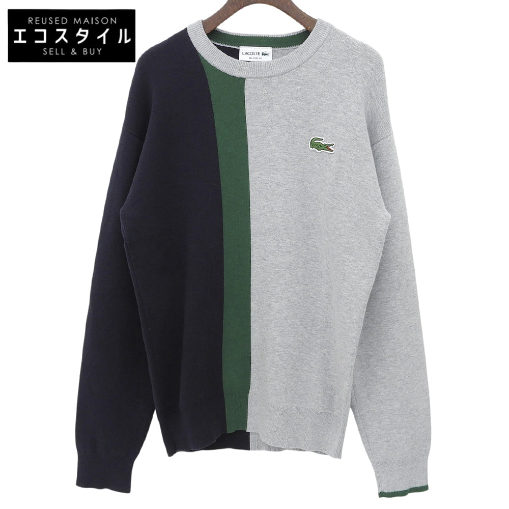 Lacoste ラコステ カラーブロッキングニットセーター トップス メンズ グレー×ネイビー×グリーン XS AH1999 トップス