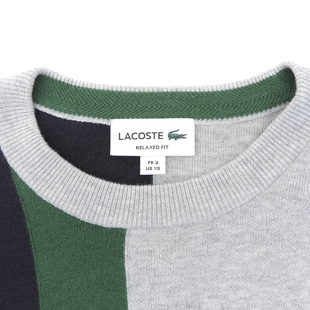 Lacoste ラコステ カラーブロッキングニットセーター トップス メンズ グレー×ネイビー×グリーン XS AH1999 トップス