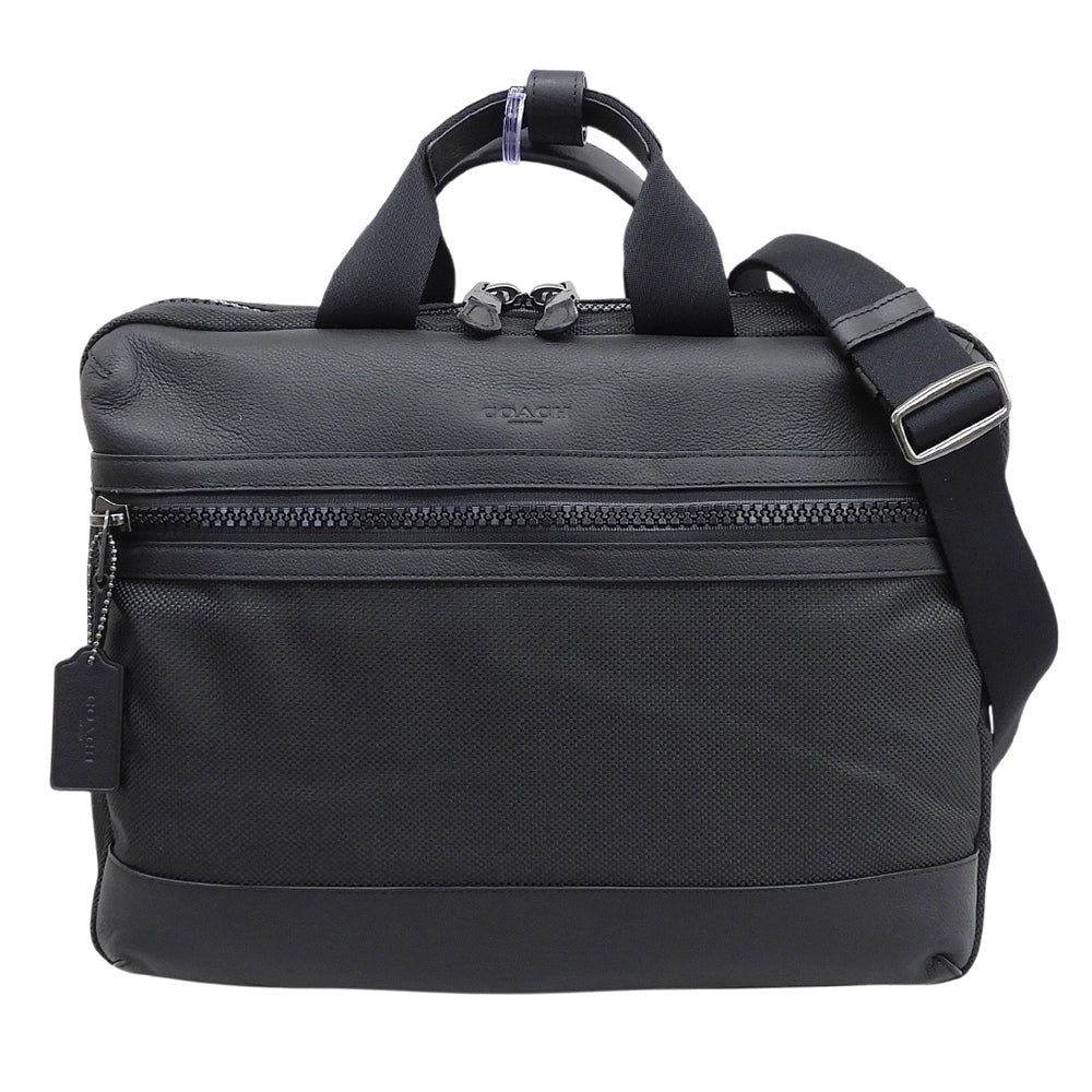 COACH コーチ 新品同様 ナイロンキャンバス×レザー 2WAY ビジネスバッグ ブリーフケース メンズ ブラック×チャコールグレー F59944 ビジネスバッグ ブリーフケース