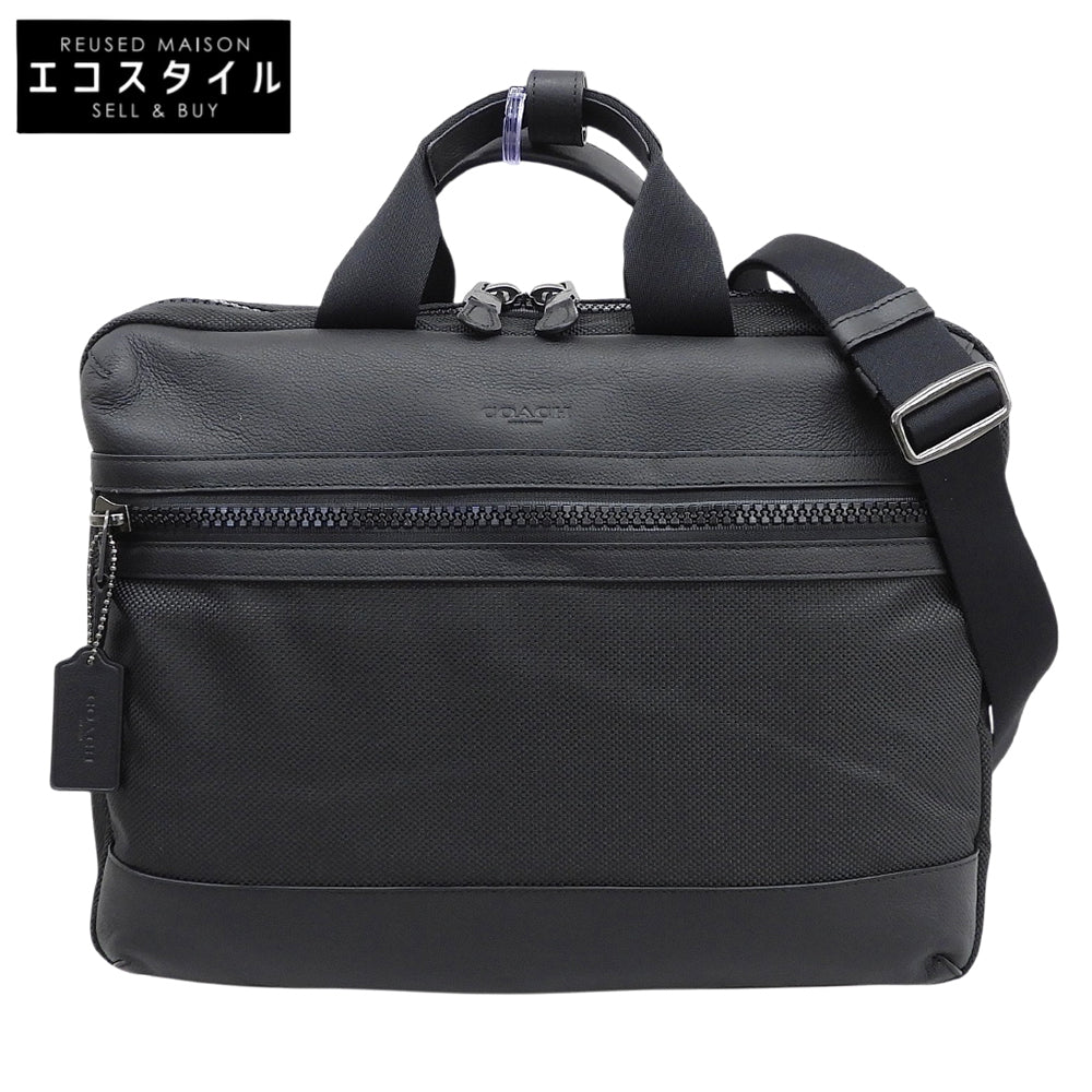 COACH コーチ 新品同様 ナイロンキャンバス×レザー 2WAY ビジネスバッグ ブリーフケース メンズ ブラック×チャコールグレー F59944 ビジネスバッグ ブリーフケース