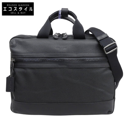 COACH コーチ 新品同様 ナイロンキャンバス×レザー 2WAY ビジネスバッグ ブリーフケース メンズ ブラック×チャコールグレー F59944 ビジネスバッグ ブリーフケース