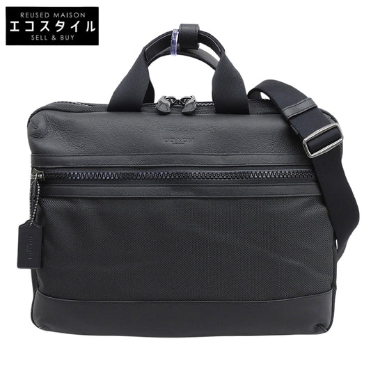 COACH コーチ 新品同様 ナイロンキャンバス×レザー 2WAY ビジネスバッグ ブリーフケース メンズ ブラック×チャコールグレー F59944 ビジネスバッグ ブリーフケース