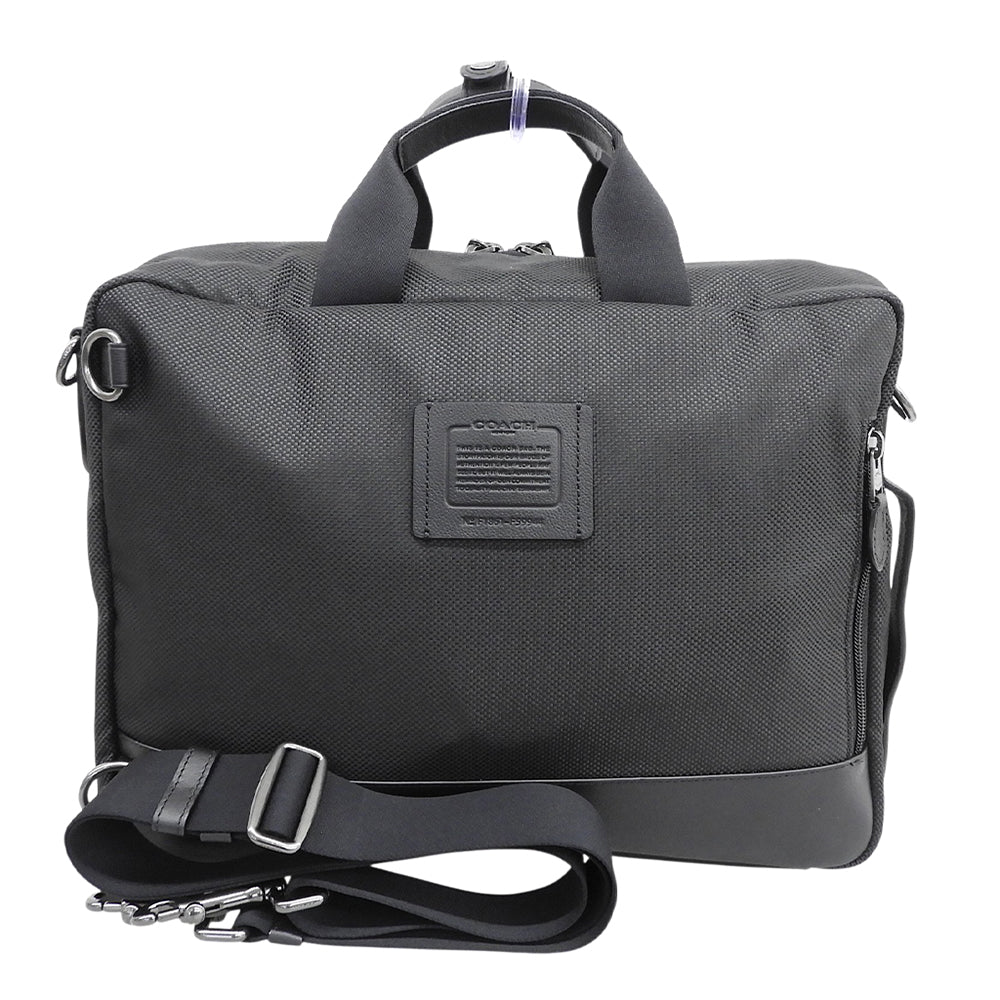 COACH コーチ 新品同様 ナイロンキャンバス×レザー 2WAY ビジネスバッグ ブリーフケース メンズ ブラック×チャコールグレー F59944 ビジネスバッグ ブリーフケース