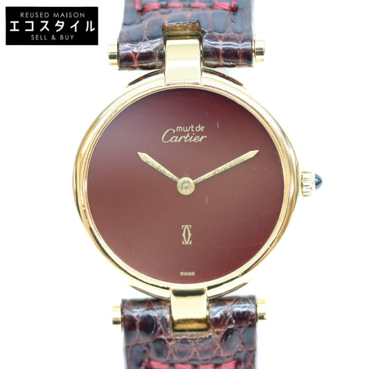 Cartier カルティエ 925 ガーネットダイアル ボルドー文字盤 マストヴァンドームSM ヴェルメイユ QZ 時計 腕時計
