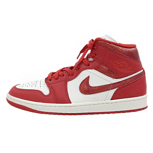 NIKE ナイキ 未使用 エアジョーダン1 ミッド SE シューズ レディース レッド×ホワイト 28.5cm HJ9337-106 シューズ