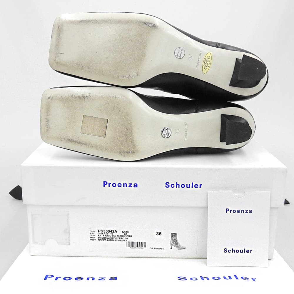Proenza Schouler プロエンザスクーラー スクエアトゥ サイドゴア ヒールブーツ レディース ブラック 36 PS35042A シューズ