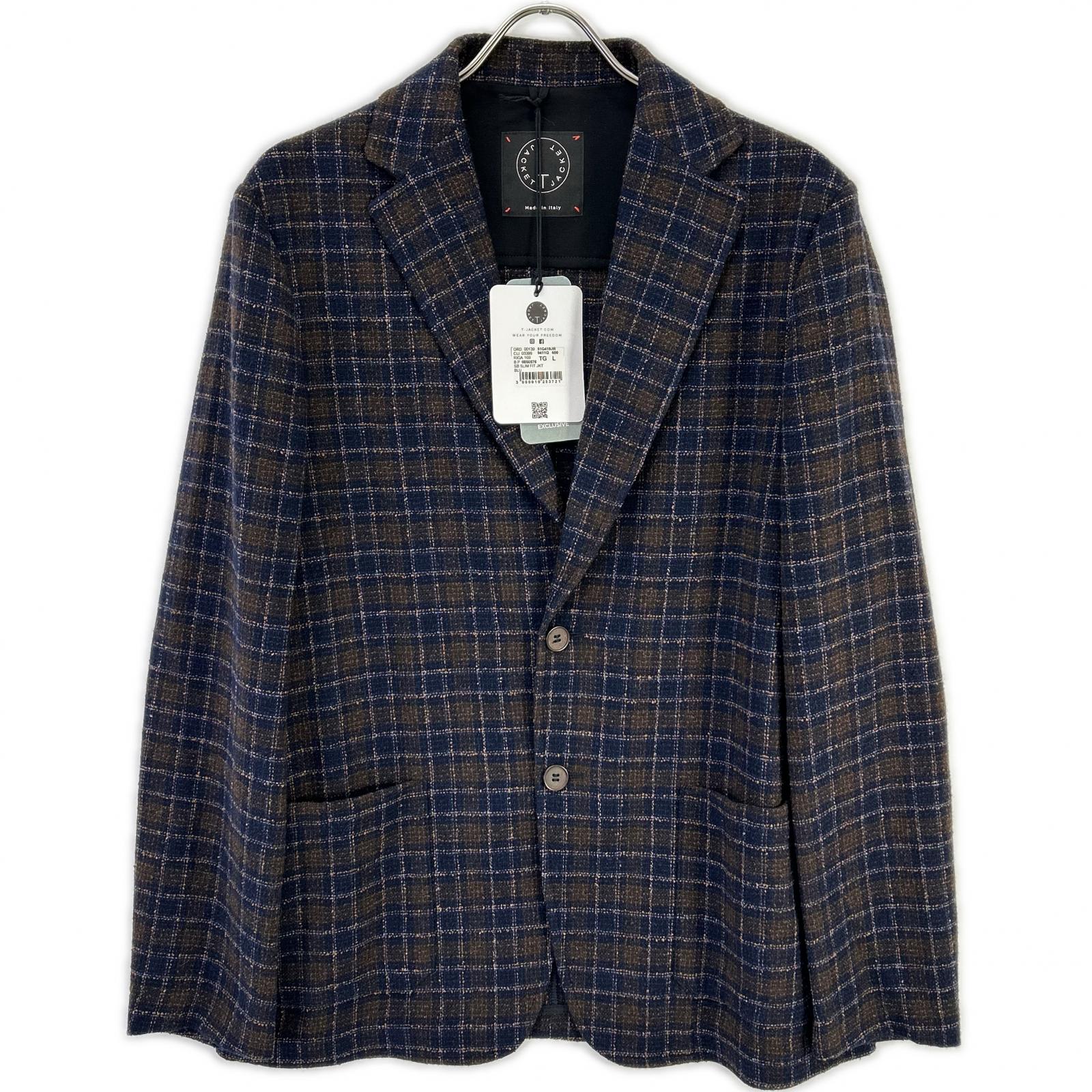 T-JACKET ティージャケット ブラウン Bottoli社製 チェック柄 リネンコットン ストレッチ2Bジャケット ジャケット