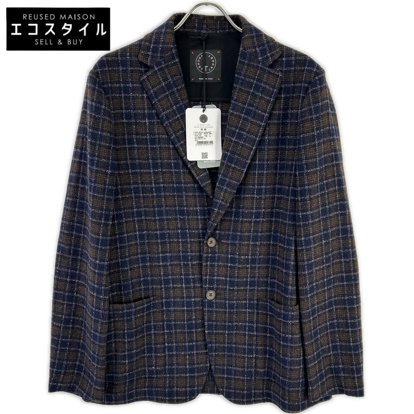 T-JACKET ティージャケット ブラウン Bottoli社製 チェック柄 リネンコットン ストレッチ2Bジャケット ジャケット