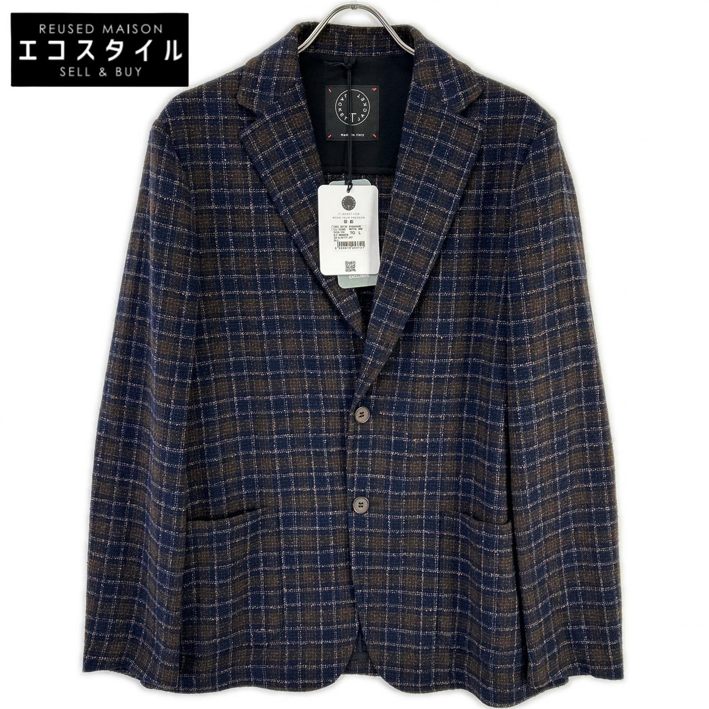 T-JACKET ティージャケット Brown Bottoli Check Pattern Stretch 2B Jacket Jacket