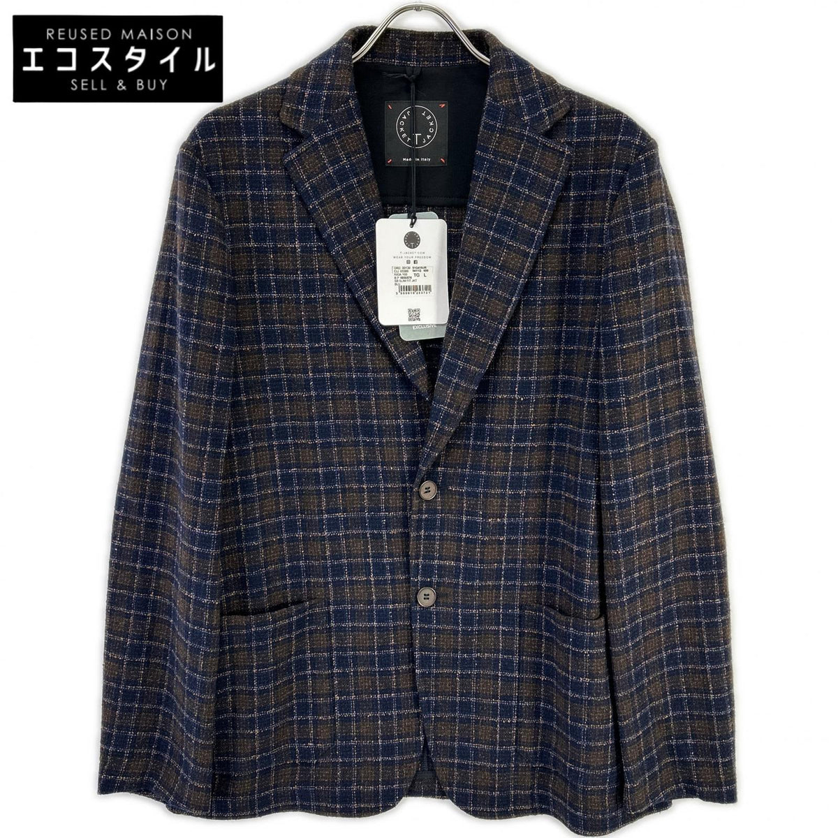 T-JACKET ティージャケット Brown Bottoli Check Pattern Stretch 2B Jacket Jacket