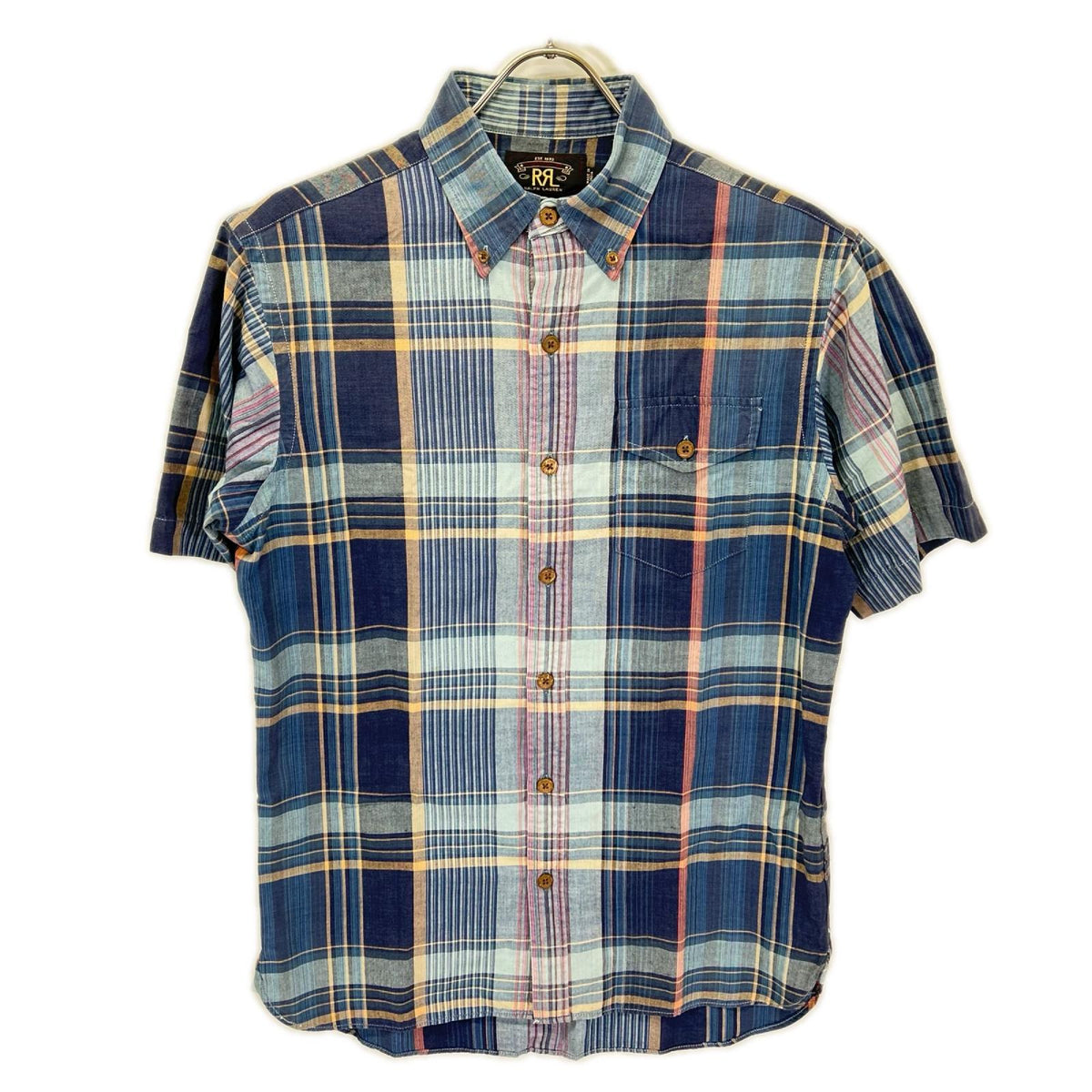 RRL ダブルアールエル ブルー系 チェック コットン100 S/S ボタンダウンシャツ トップス