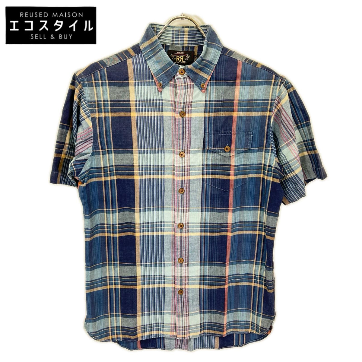 RRL ダブルアールエル ブルー系 チェック コットン100 S/S ボタンダウンシャツ トップス