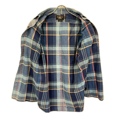 RRL ダブルアールエル ブルー系 チェック コットン100 S/S ボタンダウンシャツ トップス