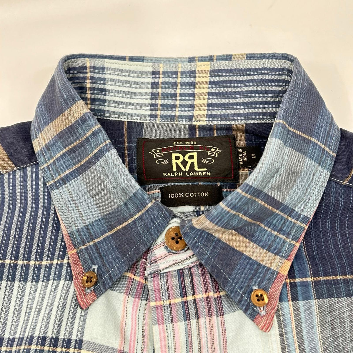RRL ダブルアールエル ブルー系 チェック コットン100 S/S ボタンダウンシャツ トップス