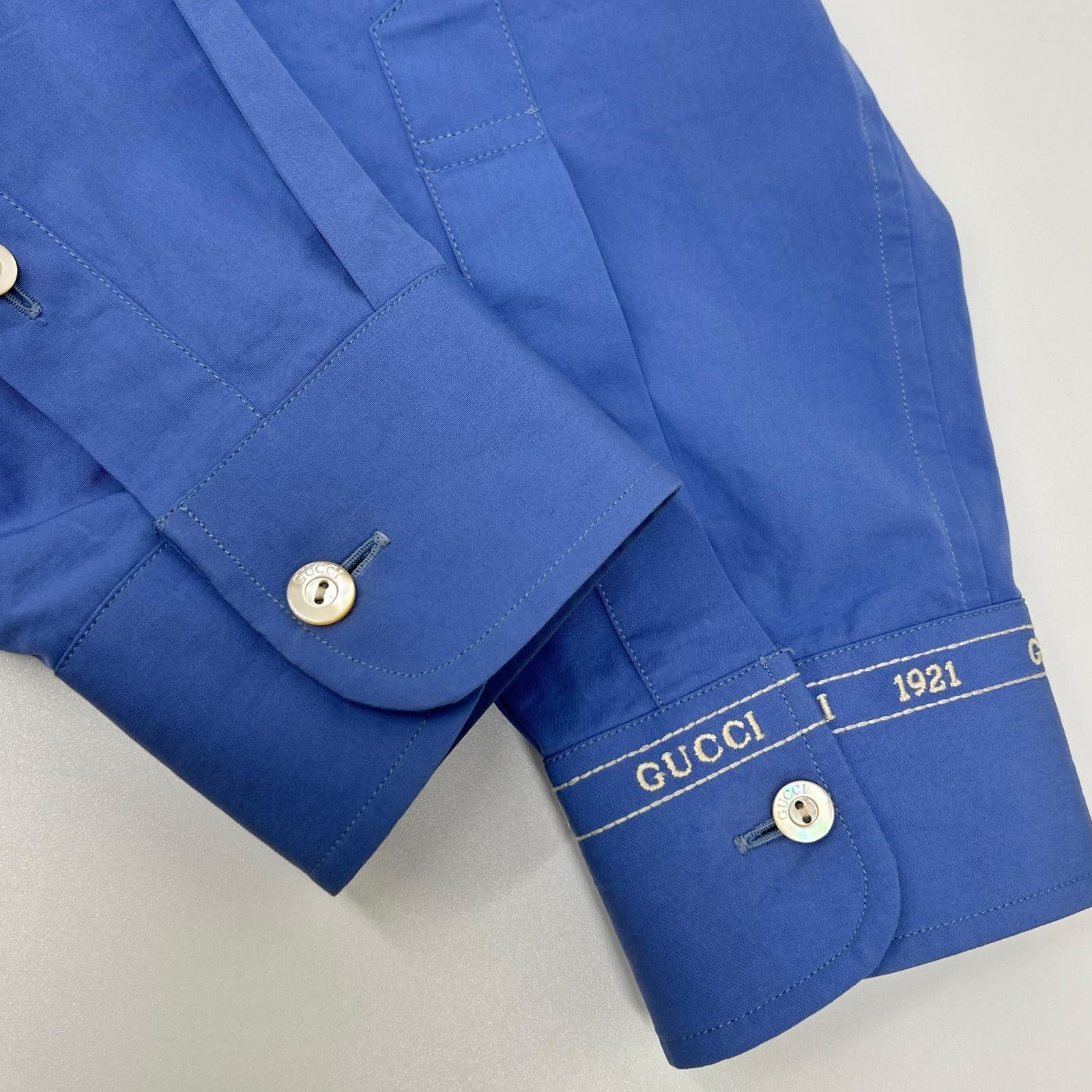 GUCCI グッチ 782738 ブルー 袖口ロゴ 長袖 シャツ トップス