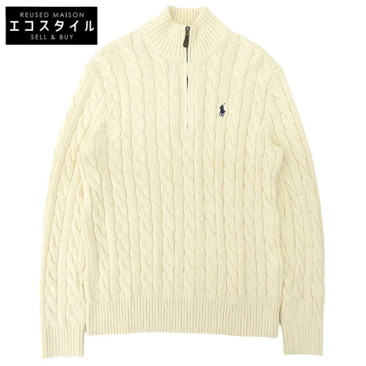 POLObyRalphLauren ポロラルフローレン 美品 ケーブルニット ハーフジッププルオーバー トップス メンズ アイボリー M トップス