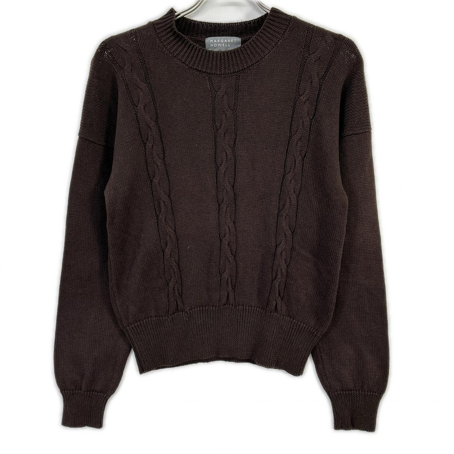 MargaretHowell マーガレットハウエル ブラウン リネン×コットン ケーブルニットトップス トップス