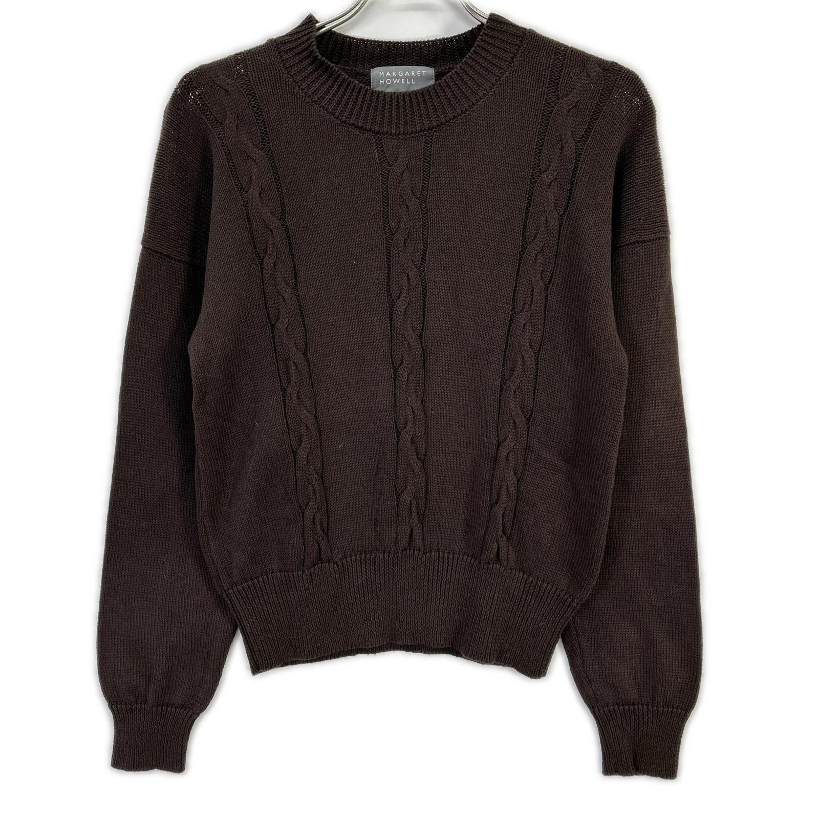 MargaretHowell マーガレットハウエル ブラウン リネン×コットン ケーブルニットトップス トップス