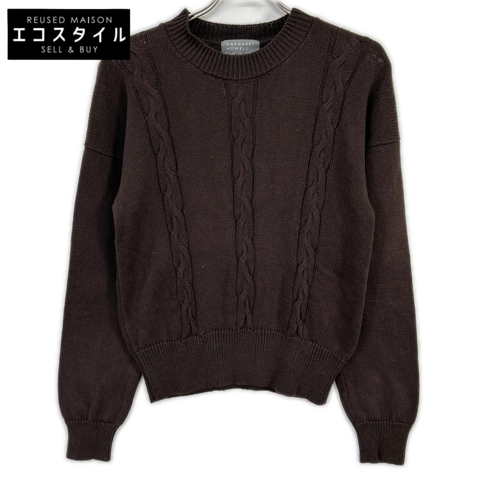 MargaretHowell マーガレットハウエル ブラウン リネン×コットン ケーブルニットトップス トップス