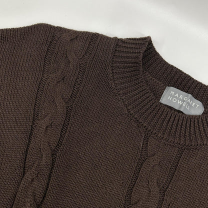 MargaretHowell マーガレットハウエル ブラウン リネン×コットン ケーブルニットトップス トップス