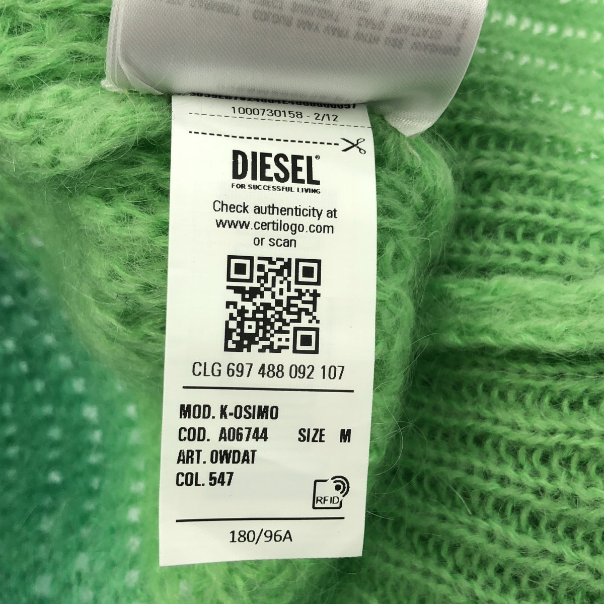 DIESEL ディーゼル グリーン K-OSIMO モヘアニット トップス