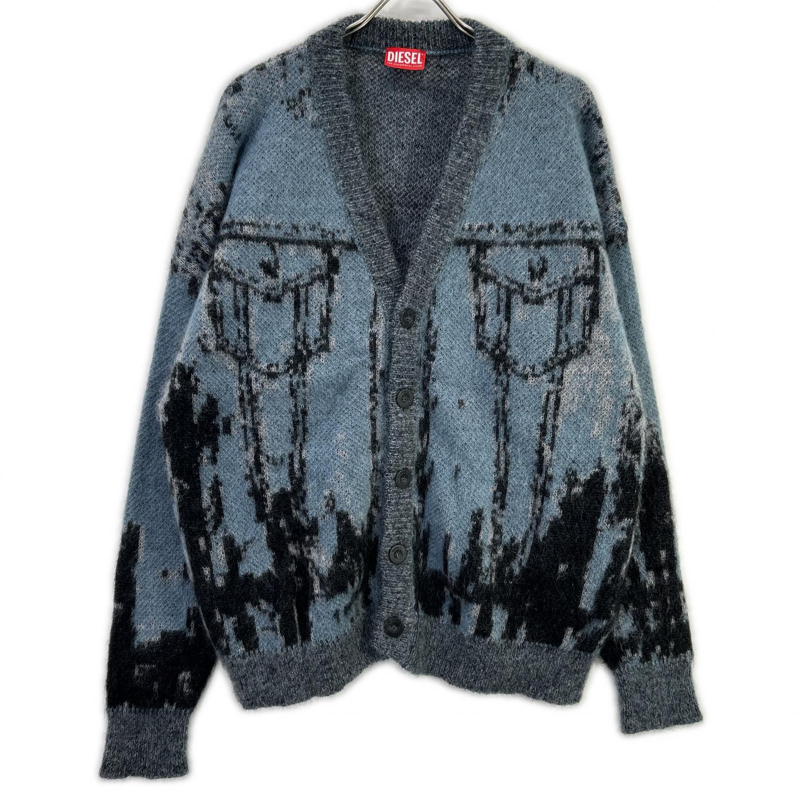 DIESEL ディーゼル ブルー×グレー K-PETALO モヘアニットカーディガン トップス