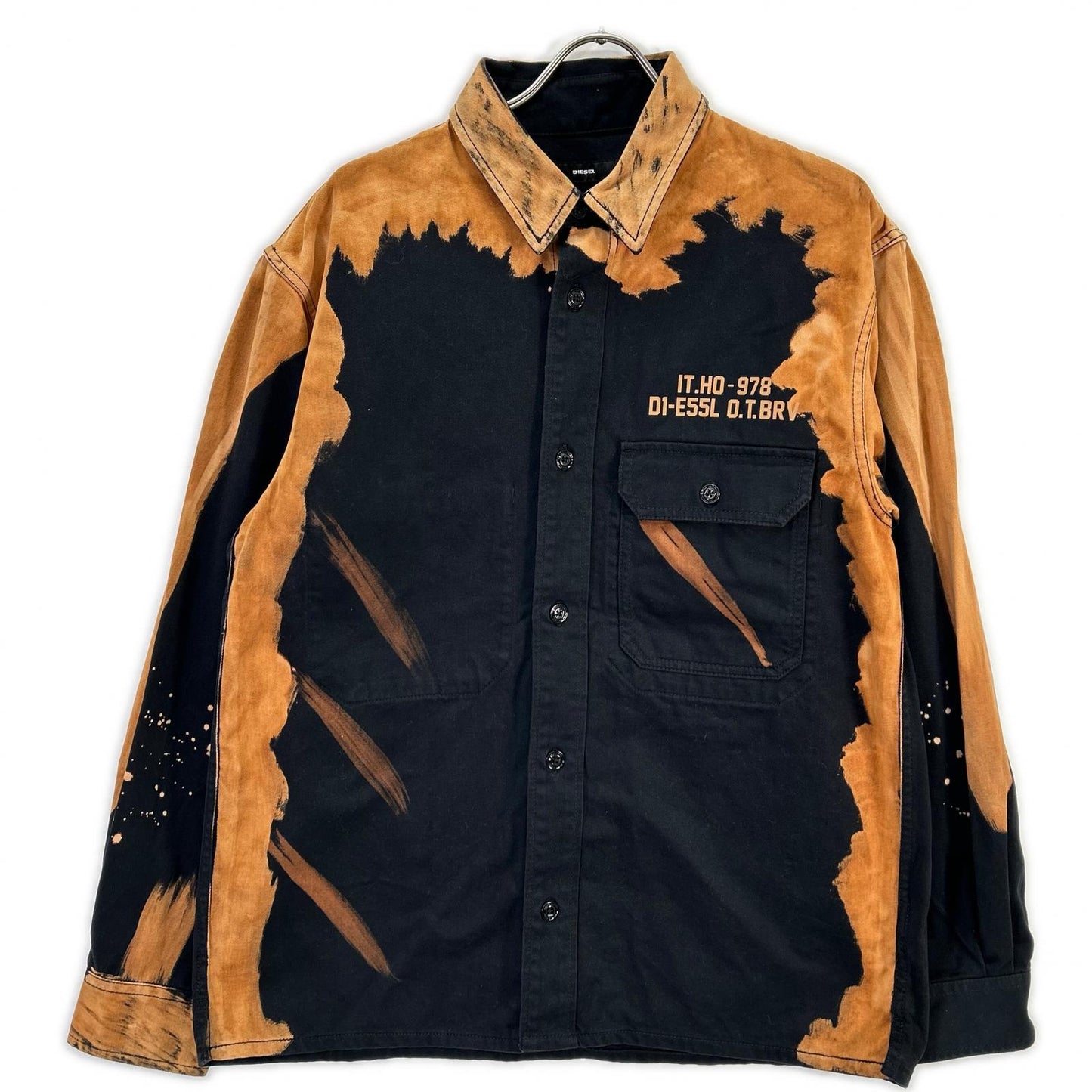 DIESEL ディーゼル A01818 ブラック×ブラウン S-BUNNELL ミリタリー L/S シャツ トップス