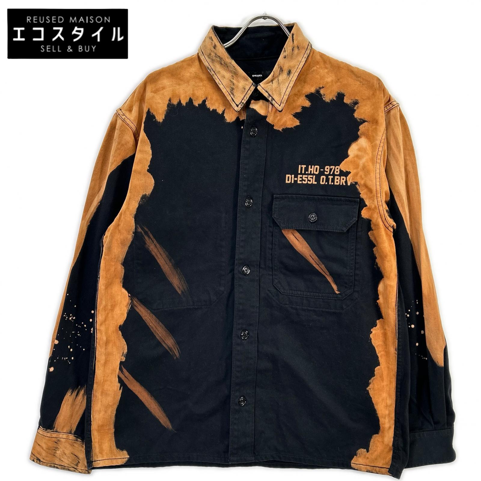DIESEL ディーゼル A01818 ブラック×ブラウン S-BUNNELL ミリタリー L/S シャツ トップス
