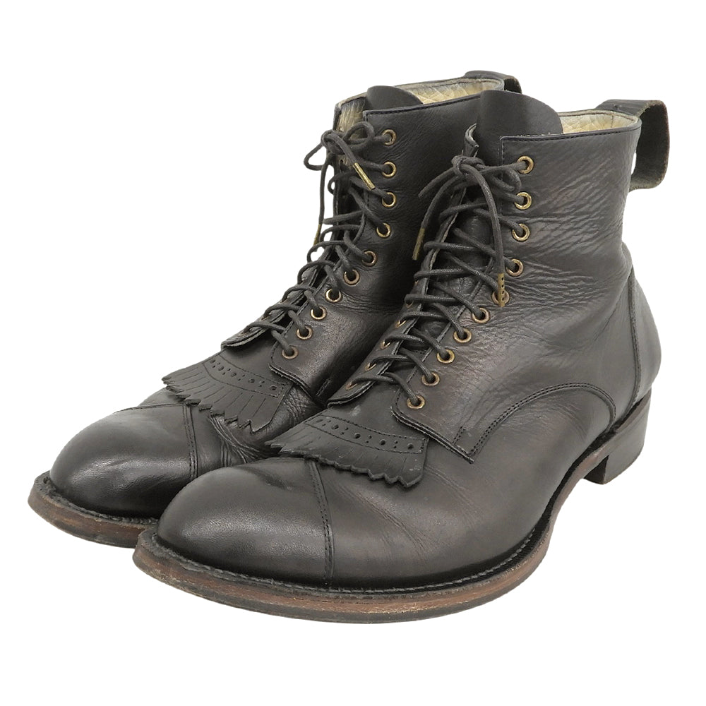 FOOT THE COACHER Fringe Lace-Up Boots Shoes Men's Black 8 1/2 Shoes