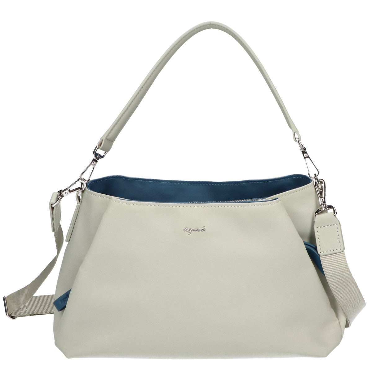 agnes b アニエスベー OAS14-02 グリーン×ネイビー ナイロン 2WAY ハンドバッグ ショルダーバッグ