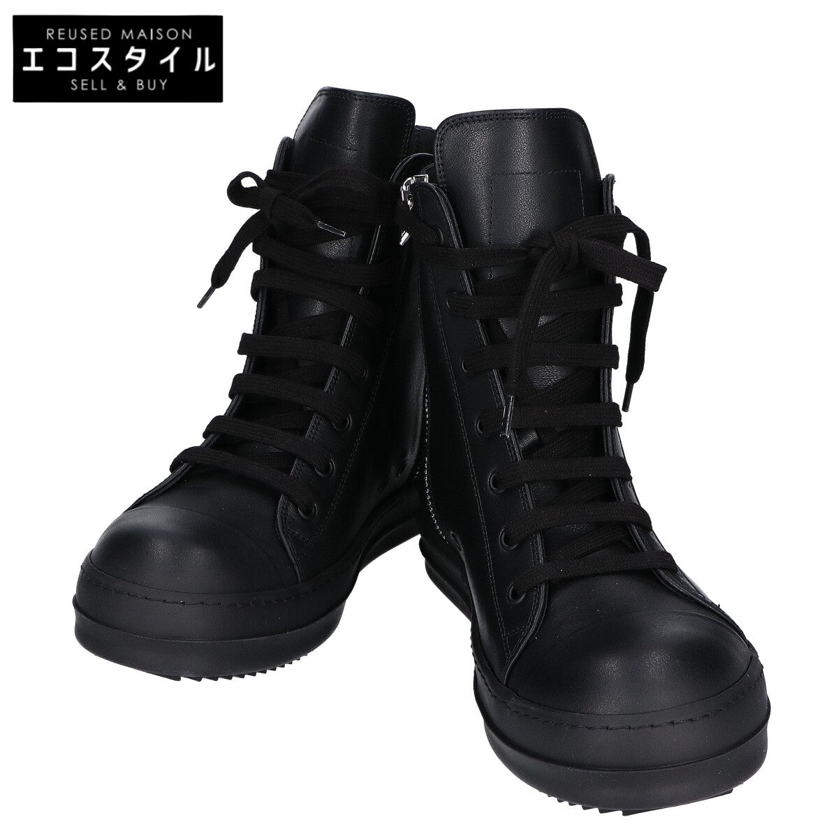 Rick Owens リックオウエンス 新品同様 RU01F2890 TEMPLE SNEAKS オールブラック カーフレザー スニーカー シューズ