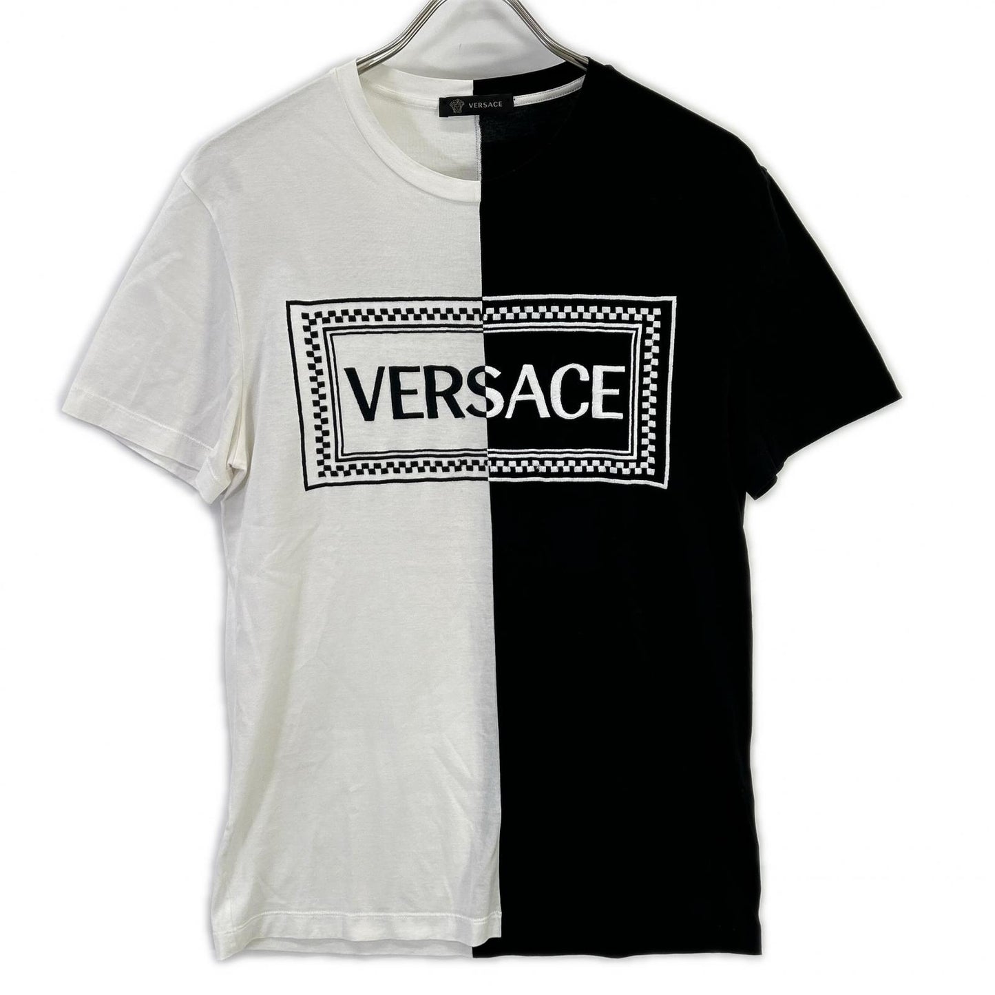 Versace ヴェルサーチ ブラック×ホワイト ツートン ロゴ Tシャツ トップス