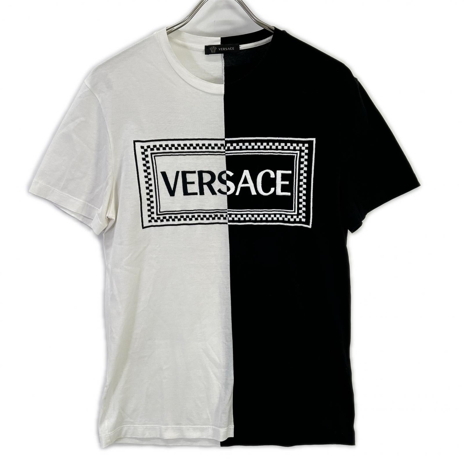 Versace ヴェルサーチ ブラック×ホワイト ツートン ロゴ Tシャツ トップス