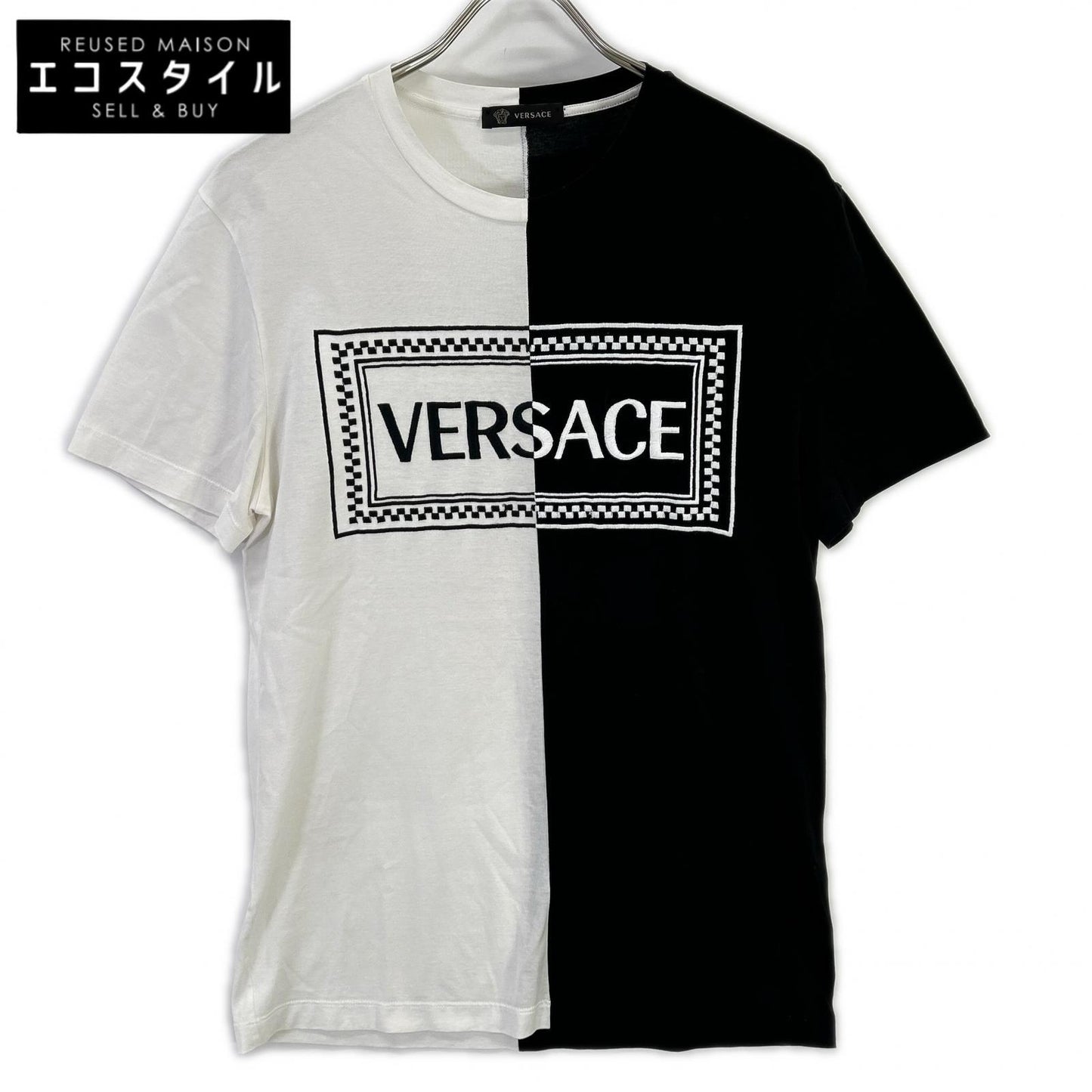 Versace ヴェルサーチ ブラック×ホワイト ツートン ロゴ Tシャツ トップス