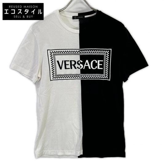 Versace ヴェルサーチ ブラック×ホワイト ツートン ロゴ Tシャツ トップス