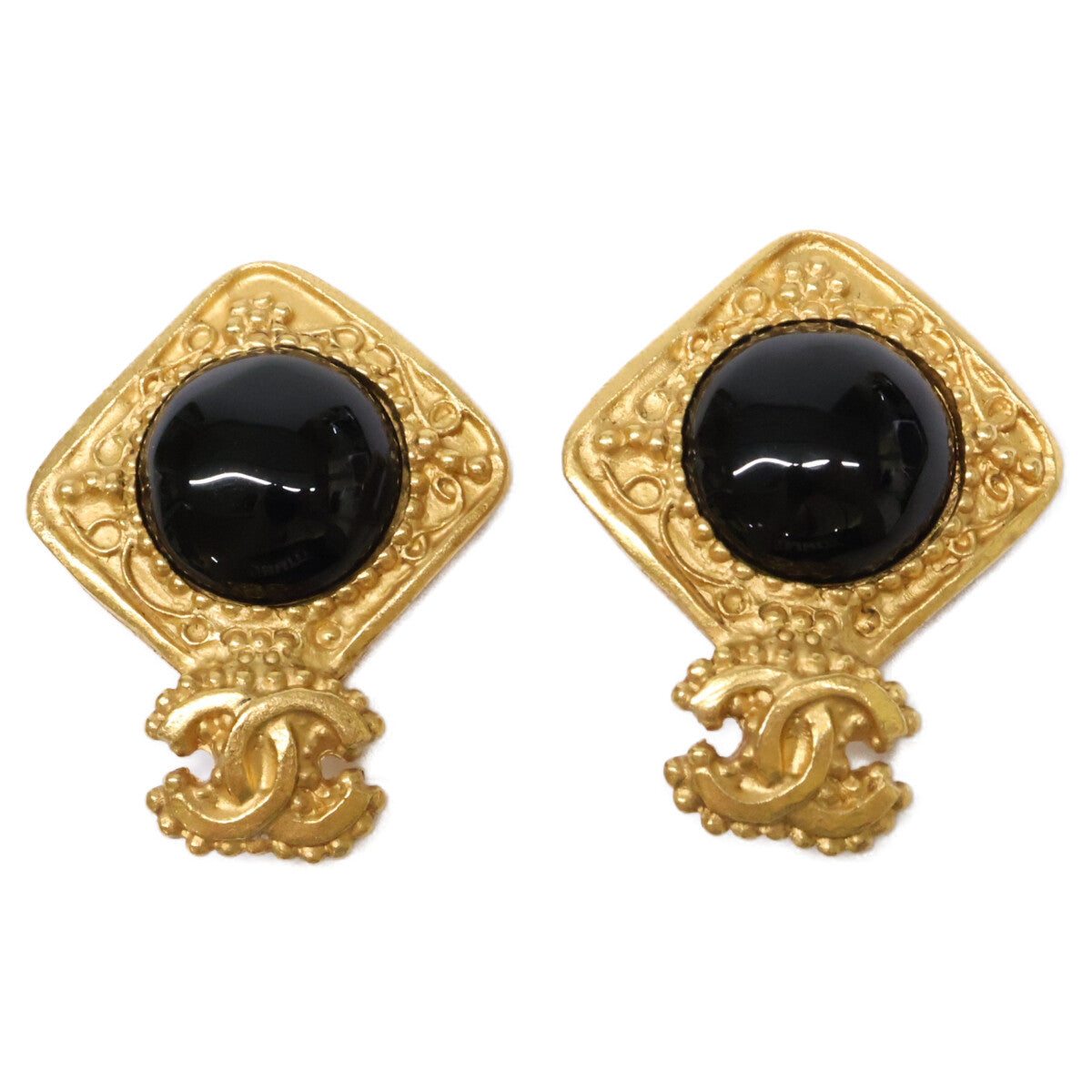 CHANEL シャネル 【美品】96A ココマーク ブラックストーン イヤリング