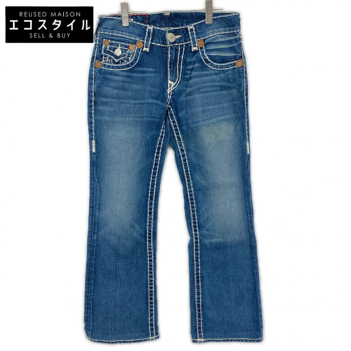 TRUE RELIGION トゥルーレリジョン BILLY 　SUPER　インディゴ 極太ステッチ ストレートデニム 34 ボトムス