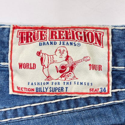 TRUE RELIGION トゥルーレリジョン BILLY 　SUPER　インディゴ 極太ステッチ ストレートデニム 34 ボトムス
